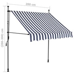 izvelkama markīze ar LED, manuāla, 200 cm, zila ar baltu cena un informācija | Saulessargi, markīzes un statīvi | 220.lv