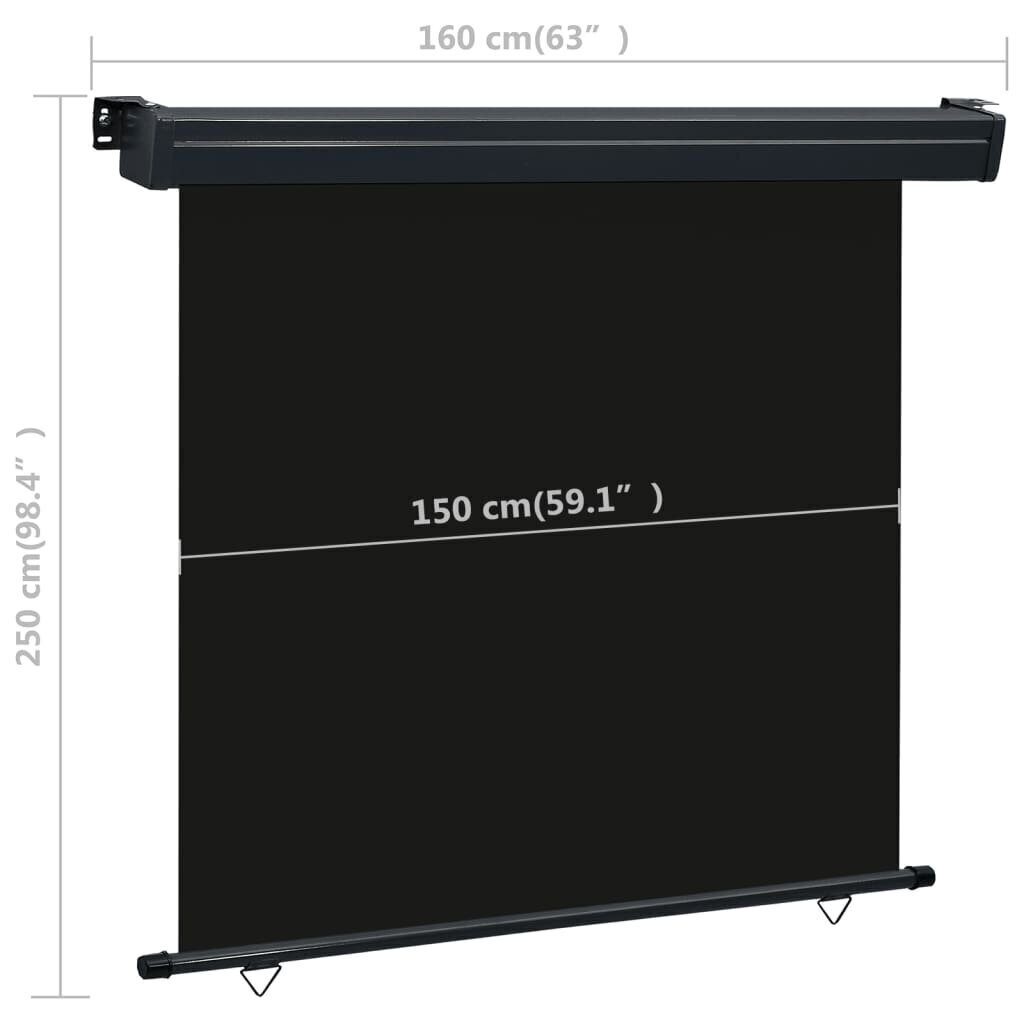 balkona sānu markīze, melna, 160x250 cm цена и информация | Saulessargi, markīzes un statīvi | 220.lv