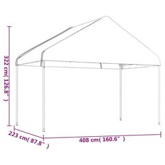 nojume ar jumtu, balta, 4,08x2,23x3,22 m cena un informācija | Dārza nojumes un lapenes | 220.lv