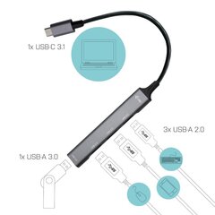 Адаптер USB-C 1x USB 3.0 + 3x USB 2.0 цена и информация | Адаптеры и USB разветвители | 220.lv