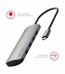 USB-C разветвитель 4в1 с 4 разъемами Swissten USB 3.0 / алюминиевый корпус цена и информация | Адаптеры и USB разветвители | 220.lv