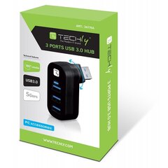 USB 3.0 centrmezgls Techly 3x USB 3.0 ar 180° rotējošu USB-A spraudni, melns cena un informācija | Adapteri un USB centrmezgli | 220.lv