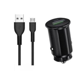 Tkn-Connect Fast Qc 3.0 auto tālruņa lādētājs + Micro Usb kabelis (melns) cena un informācija | Auto piederumi | 220.lv