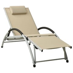 310530 Sun Lounger with Pillow Textilene Cream cena un informācija | Sauļošanās krēsli | 220.lv