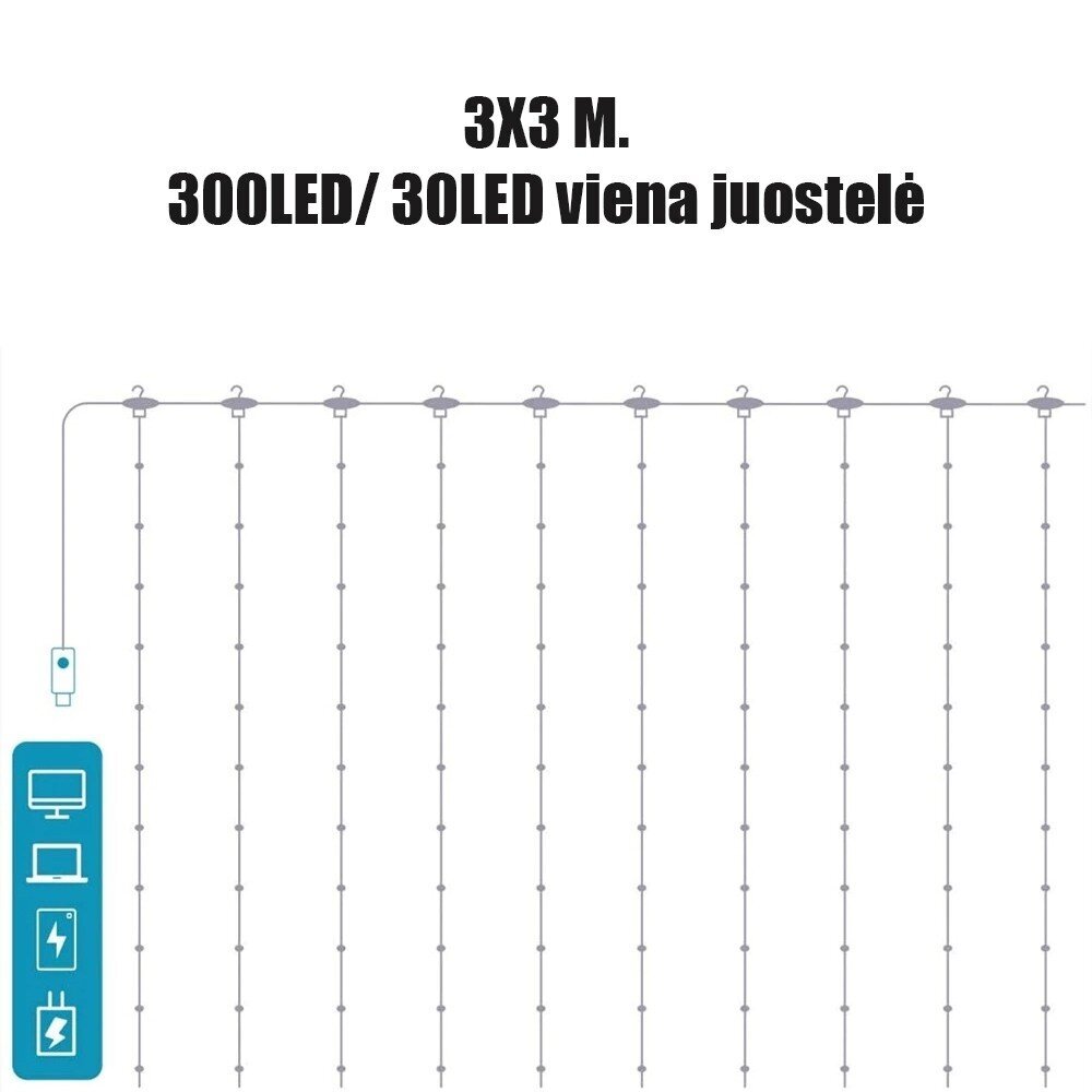 Aizkaru vītne Usb led, auksti balta cena un informācija | Ziemassvētku lampiņas, LED virtenes | 220.lv