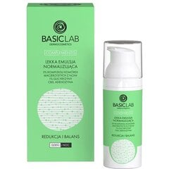 BasicLab - vieglu normalizējoša emulsija ar 3% cilmes šūnu kompleksu ar noni, 1% glicirizīnu, CBD un adenozīna reducēšanu un līdzsvaru, 50 ml cena un informācija | Serumi sejai, eļļas | 220.lv