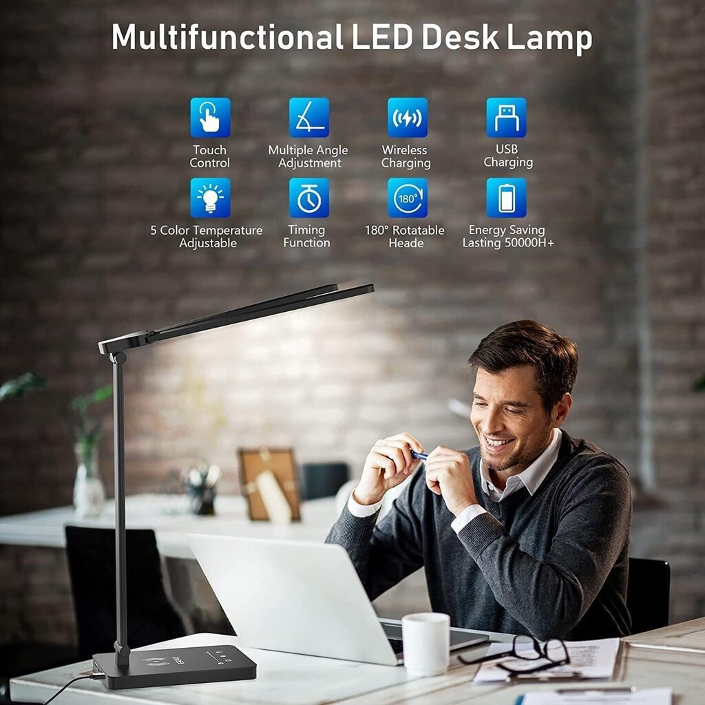ERAY LED galda lampa ar bezvadu lādētāju цена и информация | Galda lampas | 220.lv