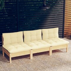 3-vietīgs dārza dīvāns ar krēmkrāsas spilveniem, priedes koks cena un informācija | Dārza krēsli | 220.lv