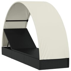 sauļošanās gulta, apaļš jumts, 211x57x140 cm, melns PE pinums cena un informācija | Sauļošanās krēsli | 220.lv