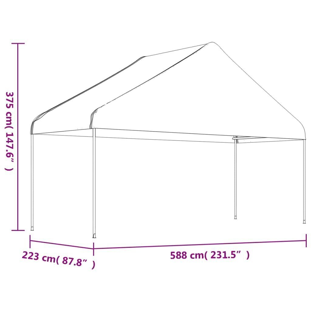 nojume ar jumtu, balta, 5,88x2,23x3,75 m cena un informācija | Dārza nojumes un lapenes | 220.lv