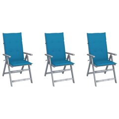 atgāžami dārza krēsli ar matračiem, 3 gab., akācijas masīvkoks cena un informācija | Dārza krēsli | 220.lv