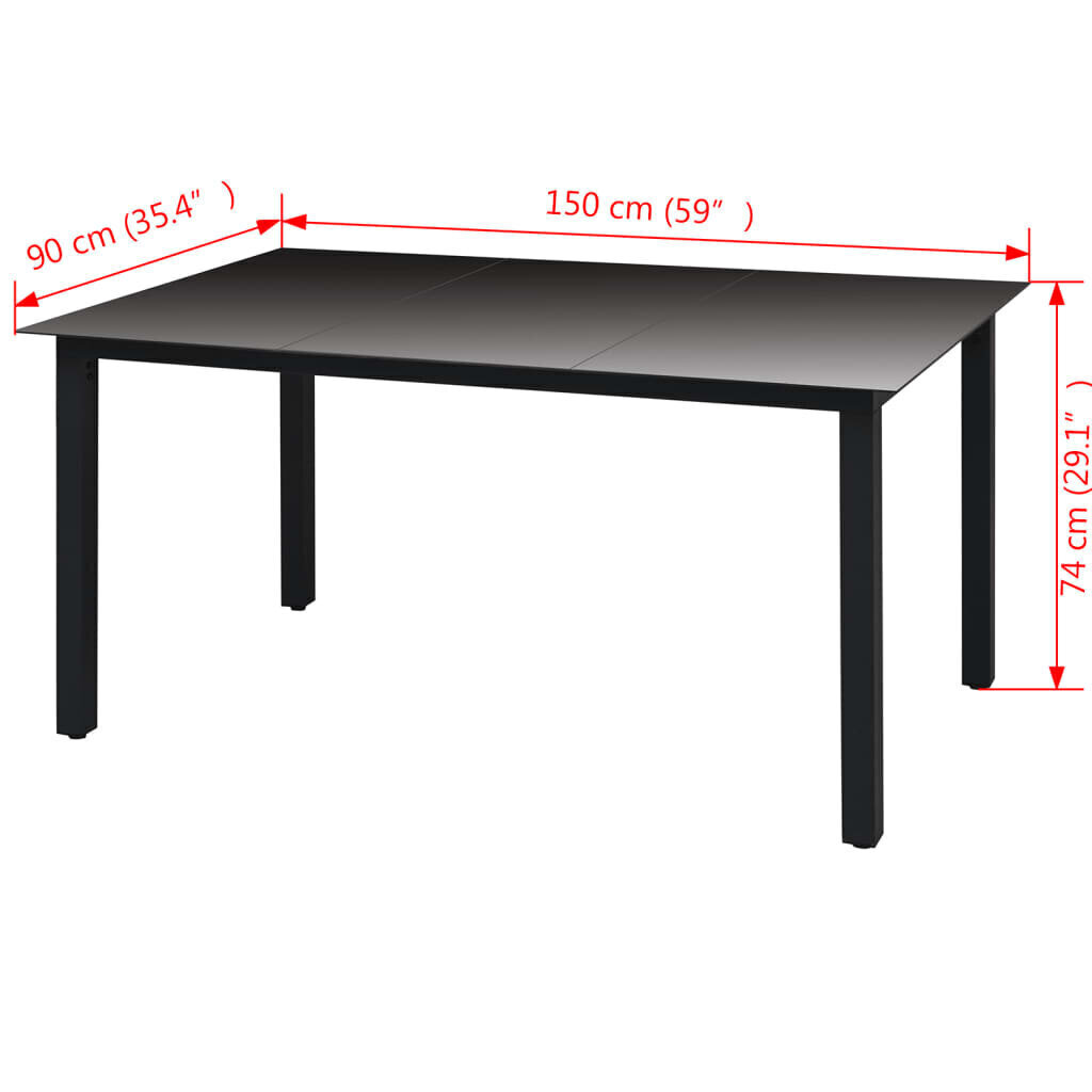 Dārza pusdienu galds, stikls, alumīnijs, 150x90x74cm, melns cena un informācija | Dārza galdi | 220.lv