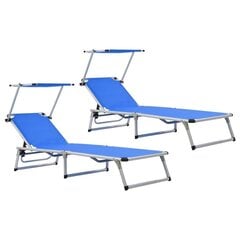 312457 Folding Sun Loungers with Roof 2 pcs Aluminium&amp;amp;Textilene Blue цена и информация | Шезлонги | 220.lv