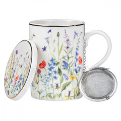 PRIMA DECO porcelāna krūze FLORAL, ar vāku un sietiņu tējai, 380 ml cena un informācija | Glāzes, krūzes, karafes | 220.lv