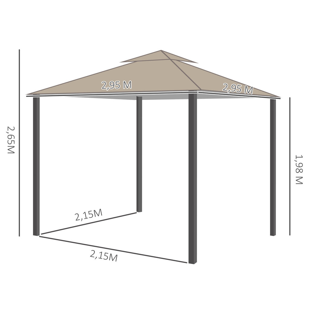 Dārza lapene Outsunny, 295x295 cm, bēša cena un informācija | Dārza nojumes un lapenes | 220.lv