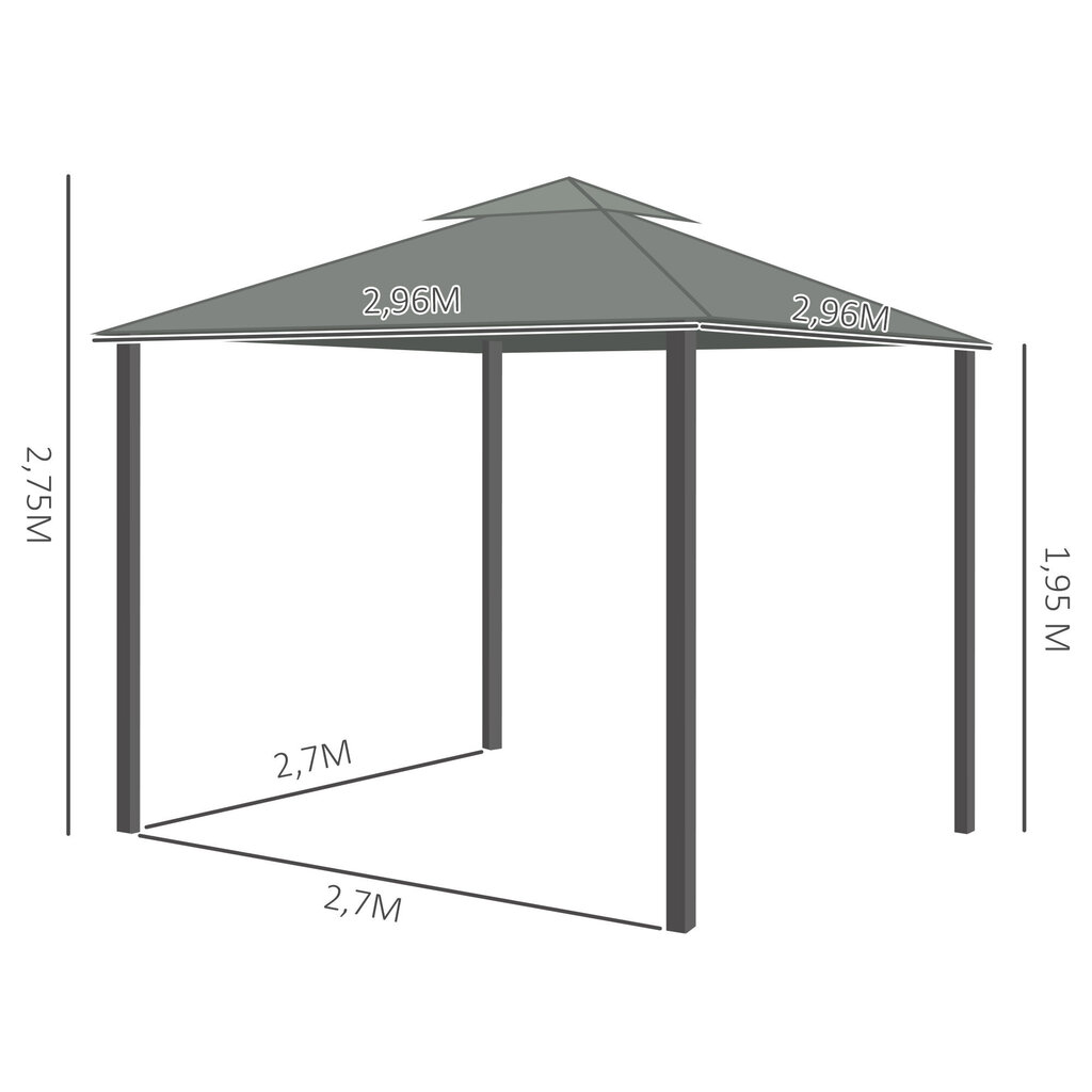 Dārza lapene Outsunny 296x296 cm, pelēka cena un informācija | Dārza nojumes un lapenes | 220.lv