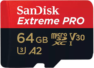 SanDisk Extreme Pro MicroSDXC 64GB (+ SD adapteris) cena un informācija | Atmiņas kartes fotokamerām | 220.lv