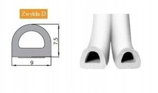 Gumijas blīvējums logiem un durvīm Profils D balts 2x3 m cena un informācija | Durvju rokturi | 220.lv