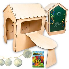 Koka bērnu māja ar dēli un galdu cena un informācija | Bērnu rotaļu laukumi, mājiņas | 220.lv