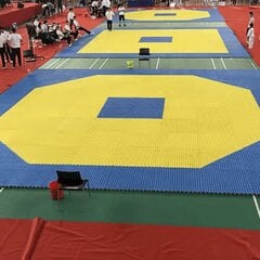 Напольное покрытие Tatami, 100х100х2см, желтый/синий, 80кг/м3 цена и информация | Коврики для йоги, фитнеса | 220.lv