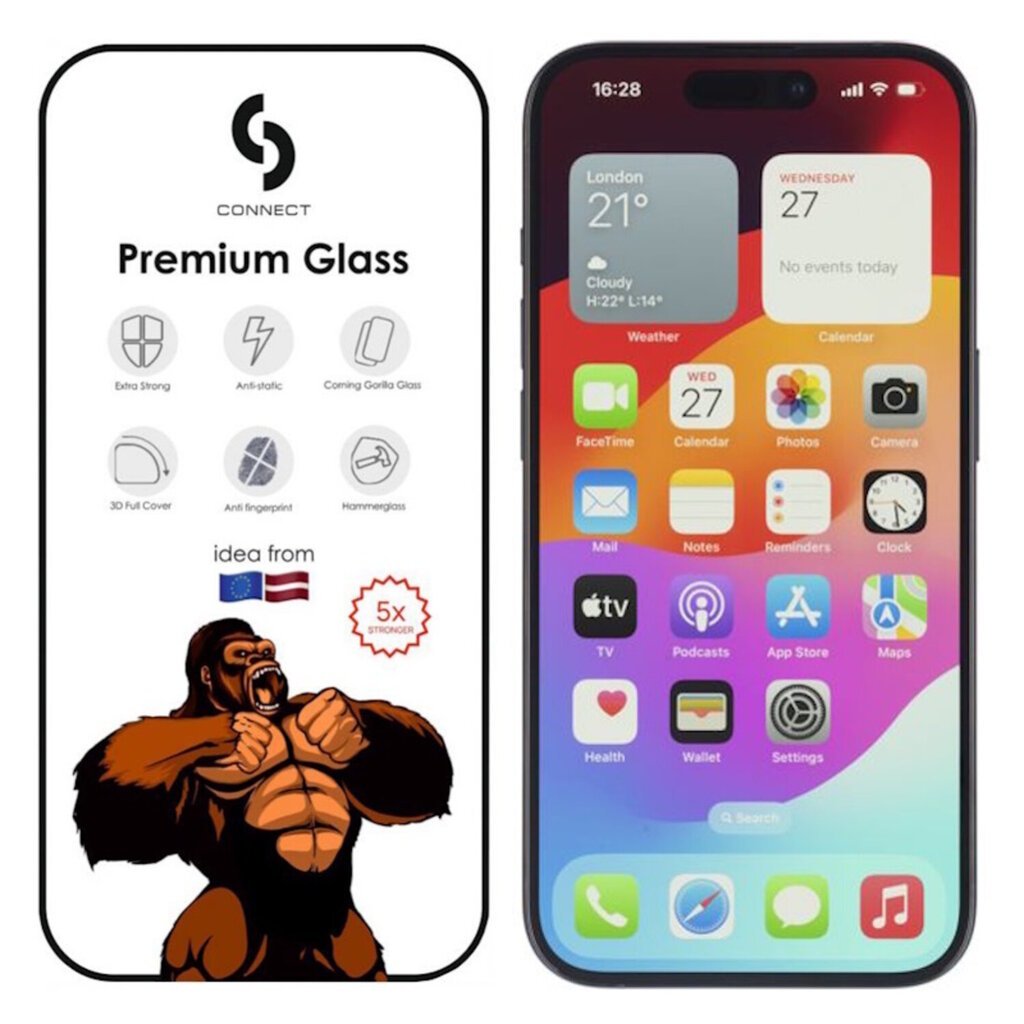 Сonnect Corning Gorilla Ultra Izturīgs 3D aizsargstils priekš Apple iPhone 15 Pro cena un informācija | Ekrāna aizsargstikli | 220.lv