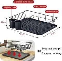 Сушилка для посуды Shackcom, 43x32x12cm, черная цена и информация | Кухонные принадлежности | 220.lv