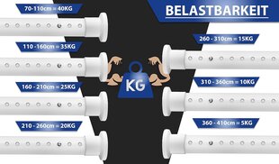 MEISENBERG teleskopiskais aizkaru stanga, 360–410 cm, balts cena un informācija | Aizkaru stangas, karnīzes | 220.lv