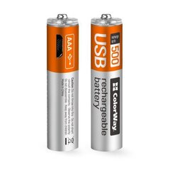 Colorway necaurlaidīgs akumulators AAA 400mAh / micro USB / 1.5V / 2ks v balení цена и информация | Батарейки | 220.lv