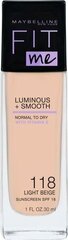 Maybelline Fit Me Luminous + Smooth Foundation 118 Light Beige viendabīgam un mirdzošam sejas tonim 30 ml cena un informācija | Grima bāzes, tonālie krēmi, pūderi | 220.lv