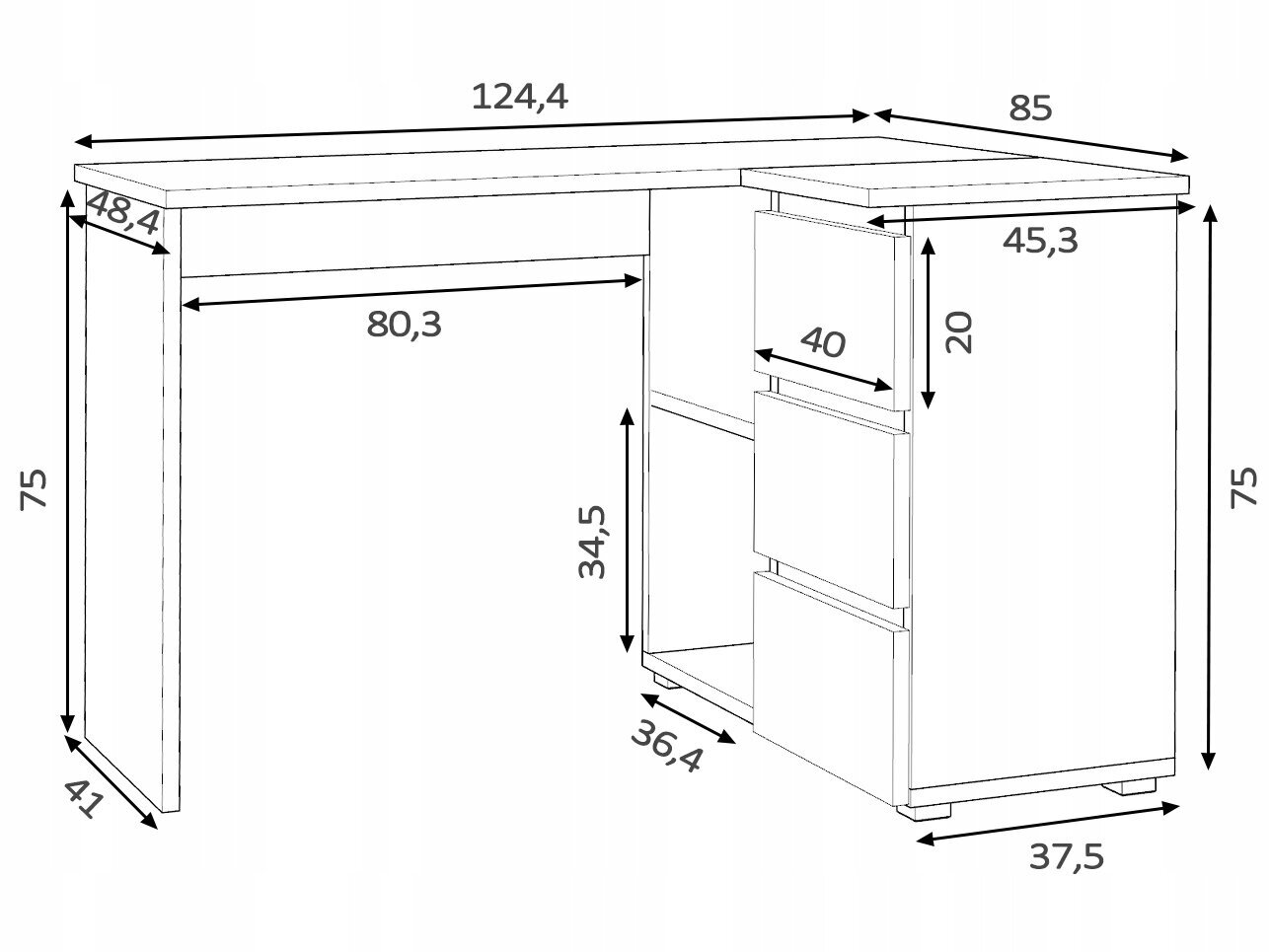 Rakstāmgalds Martigo Plus, 124 x 85 x 75 cm, pelēks/ozols cena un informācija | Datorgaldi, rakstāmgaldi, biroja galdi | 220.lv