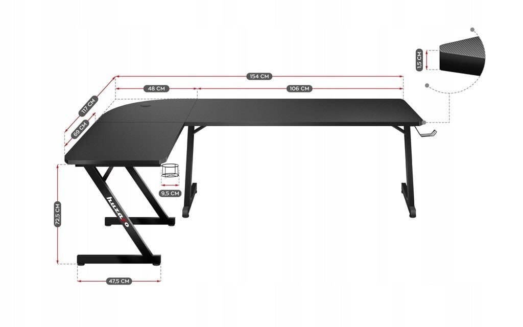 Datorgalds Huzaro Hero 7.0,, 154 x 72,5 x 117 cm, balts cena un informācija | Datorgaldi, rakstāmgaldi, biroja galdi | 220.lv