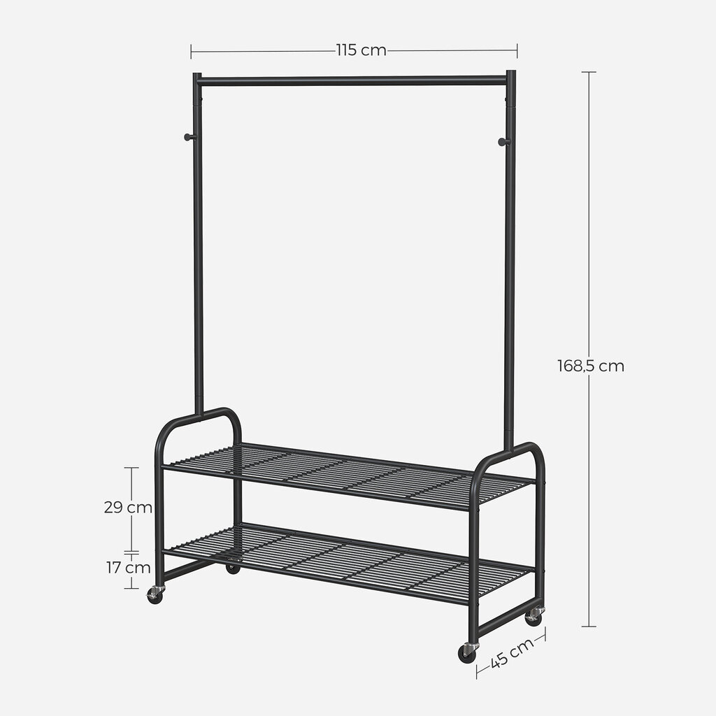 Statīvs, 115x45x168,5 cm, melns cena un informācija | Drēbju pakaramie | 220.lv