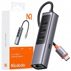 MCDODO АДАПТЕР USB-C ETHERNET GIGABIT RJ45 КОНЦЕНТРАТОР 3X USB 3.0 100W цена и информация | Адаптеры и USB разветвители | 220.lv