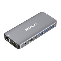 MOKiN 10 in 1 Adapter Hub USB-C to 3x USB 3.0 + USB-C charging + HDMI + 3.5mm audio + VGA + 2x RJ45 + Micro SD Reader (silver) цена и информация | Адаптеры и USB разветвители | 220.lv