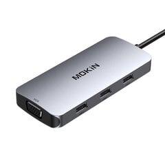 MOKiN 7in1 Adapter Hub USB-C to 2x HDMI + 3x USB 2.0 + DP + VGA (silver) цена и информация | Адаптеры и USB разветвители | 220.lv