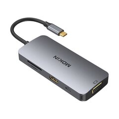 MOKiN 8in1 USB-C Adapter to 3x USB 3.0 + HDMI + USB-C + VGA + SD Card Reader + Micro SD Card Reader (silver) цена и информация | Адаптеры и USB разветвители | 220.lv