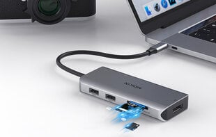 MOKiN Adapter|Docking Station 9 in 1 USB C to 2x USB 2.0 + USB 3.0 + 2x HDMI + DP + PD + SD + Micro SD (silver) цена и информация | Адаптеры и USB разветвители | 220.lv