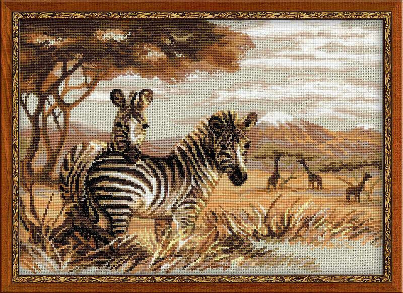 Krustdūrienu komplekts Zebrām Savanna Riolis, 40x30 cm cena un informācija | Izšūšanas piederumi | 220.lv