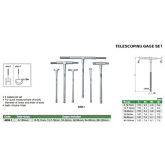 Teleskopisko mērinstrumentu komplekts Izmērs (6 gab.), 8-150mm cena un informācija | Rokas instrumenti | 220.lv