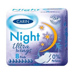 Carin Ultra spārnu Nakts Salvetes, 8 gab. cena un informācija | Tamponi, higiēniskās paketes, ieliktnīši | 220.lv