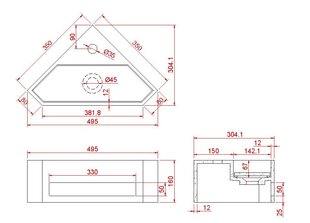 Stūra izlietne Julia Solid Surface 35x35x16 cm matēti balta cena un informācija | Izlietnes | 220.lv