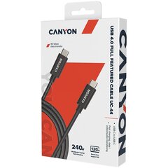 CANYON UC-44  cable  U4-CC-5A1M-E  USB4 TYPE-C to TYPE-C cable assembly 40G 1m 5A 240W(ERP) with E-MARK  CE  ROHS  black цена и информация | Кабели и провода | 220.lv