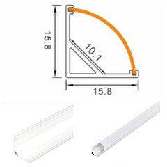 Угловой алюминиевый профиль для светодиодной ленты 3 метра, 15.8мм-15.8мм белого цвета. цена и информация | Светодиодные ленты | 220.lv