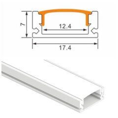 Uzklājams U veida alumīnija profils LED sloksnei 3 metri, 12.4мм-17.4мм-7мм. balta krāsā. cena un informācija | LED lentes | 220.lv