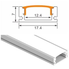 Накладной U-образный алюминиевый профиль для светодиодной ленты 3 метра,12.4мм-17.4мм-7мм. серебристого цвета. цена и информация | Светодиодные ленты | 220.lv