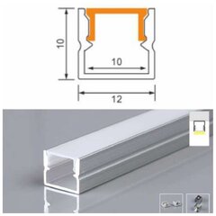 Uzklājams U veida alumīnija profils LED sloksnei 3 metri, 12.0 мм-10.0 мм-10.0 мм. sudraba krāsā. cena un informācija | LED lentes | 220.lv