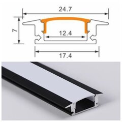 Lekšējs alumīnija profils LED sloksnei 3 metri,24.7 mm -17.4mm-12.4mm -7mm,melnā krāsā. cena un informācija | LED lentes | 220.lv