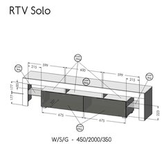 TV galdiņš Cama Meble Solo, 200x45x35 cm, pelēks цена и информация | Тумбы под телевизор | 220.lv