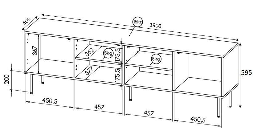 TV galdiņš Cama Meble Hole, 190x40,5x59,5 cm, balts cena un informācija | TV galdiņi | 220.lv