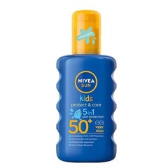 Nivea Sun Kids Protect & Care Увлажняющий солнцезащитный спрей для детей SPF50, 200мл цена и информация | Кремы от загара | 220.lv